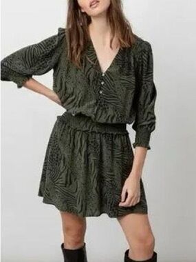 Rails Zana Olive Mixed Animal Stripe Mini Dress Small